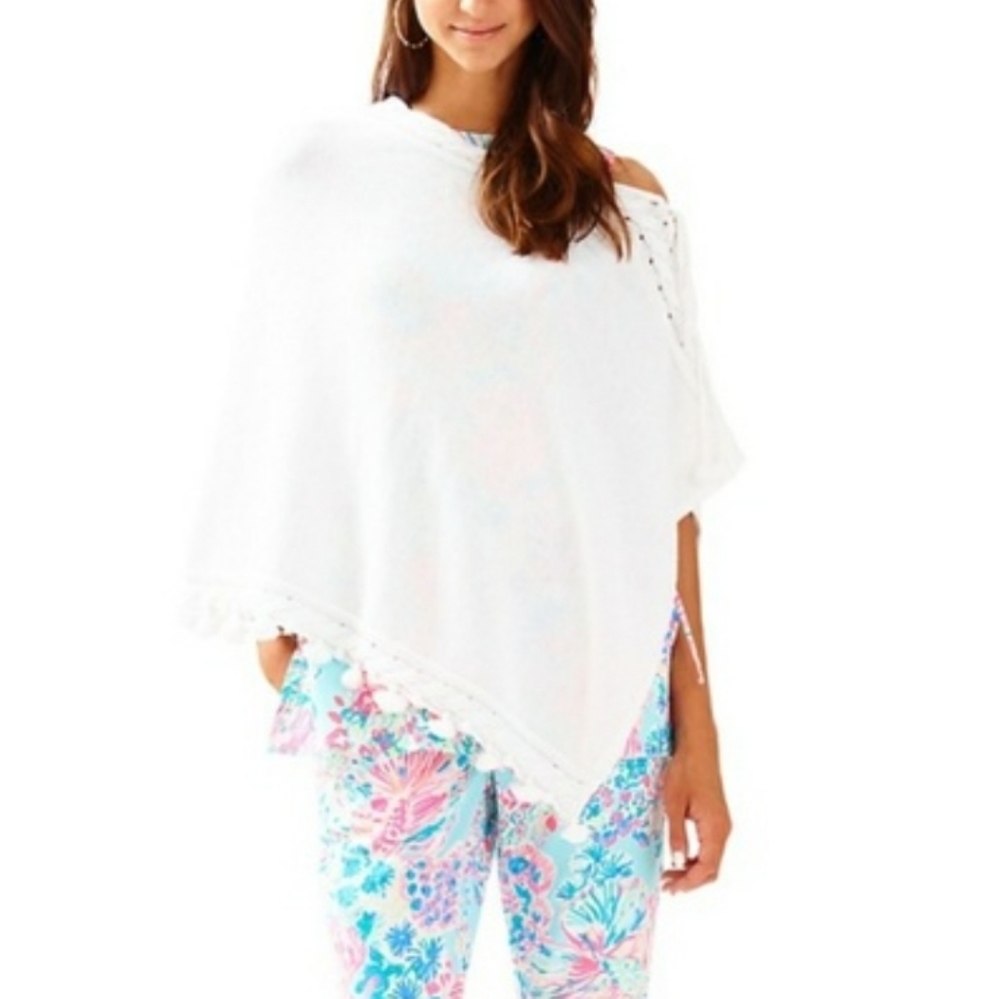 Lilly Pulitzer White Crochet-Trim Poncho
